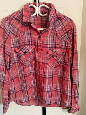 Men's Red Plaid Button-Up Shirt - Casual Long Sleeve